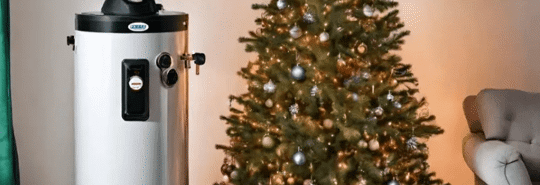 water heater next to christmas tree