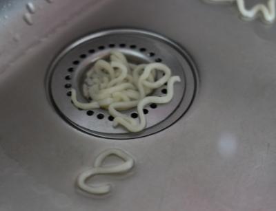pasta in a drain